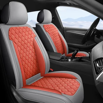 2025 Custom High Quality Luxury Car Seat Cushions Universal PVC Leather Seat Covers Orange White Luxury Car Seat Cover Full Set