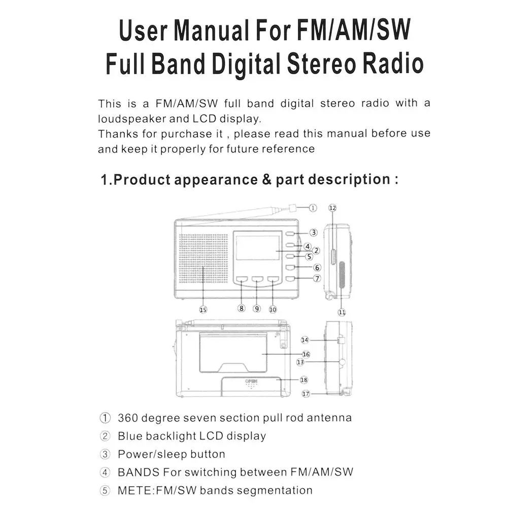 Multiband Fm Radio Mw Sw Digital Alarm Clock Lcd Screen Portable Fm