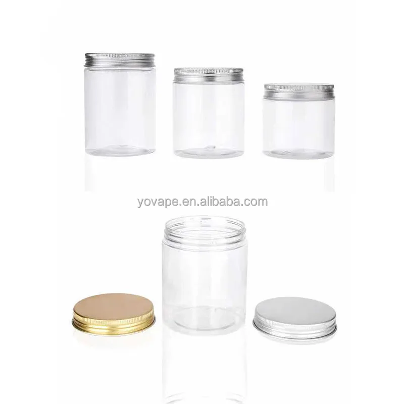 16 Ounce Clear Plastic Jars with Gold Lids - Refillable Round Clear  Containers Clear Jars Storage Containers