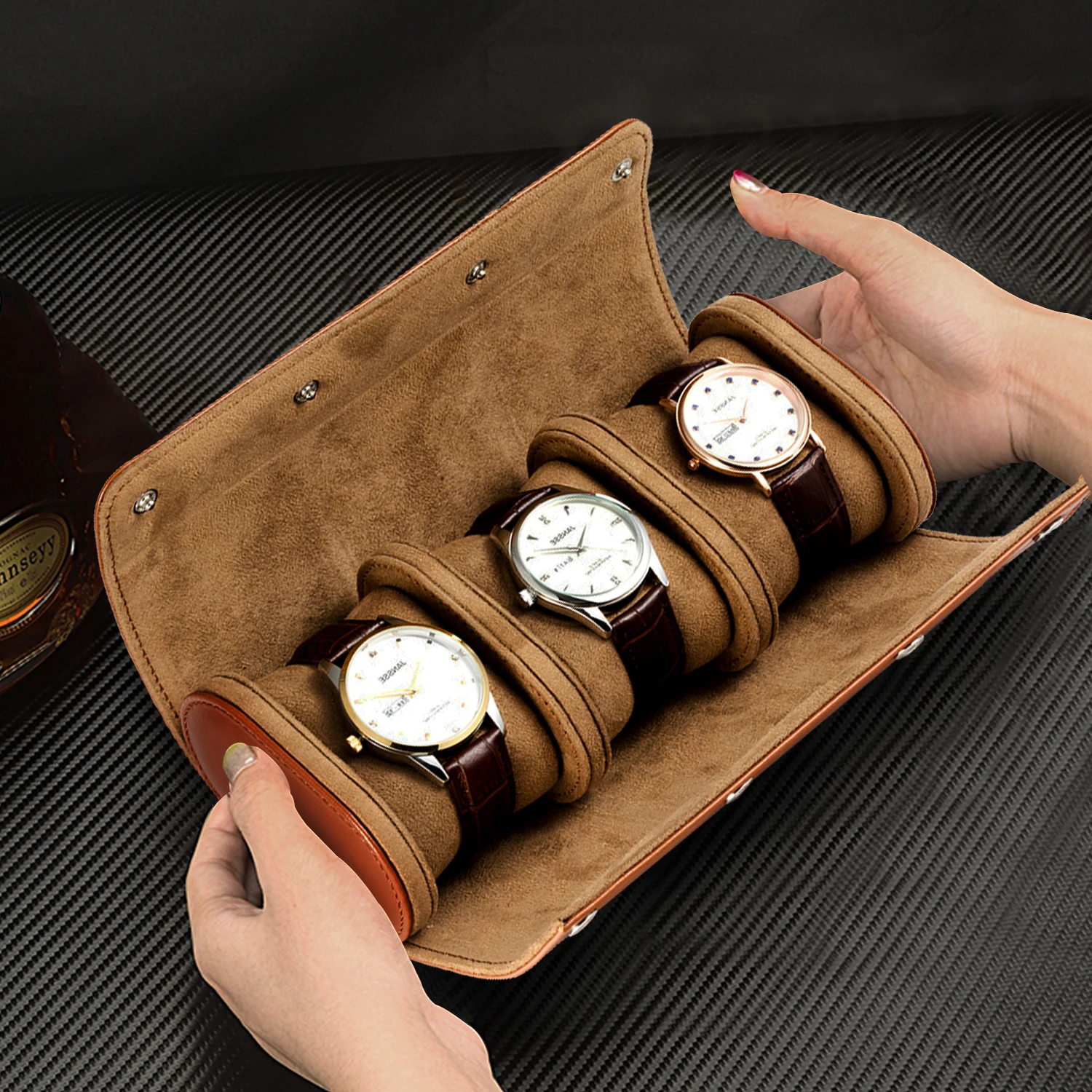 Custom Luxury Vintage Leather Watch Organizer Roll Packaging Watch Gift