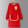 RedLZ807Corduroy long sleeve rabbit ears pocket lace