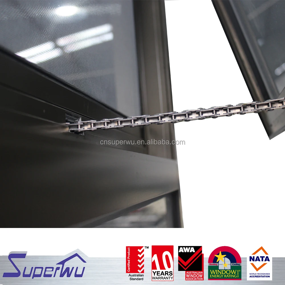 6063-T5 Grade Aluminum Large View Double Toughened Awing Opening Window