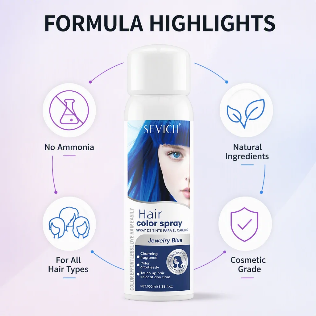 Hair Color Spray Private Label Long Lasting Fashion Magic Washable 15s Semi Permanent Instant Hair Dye No Ammonia