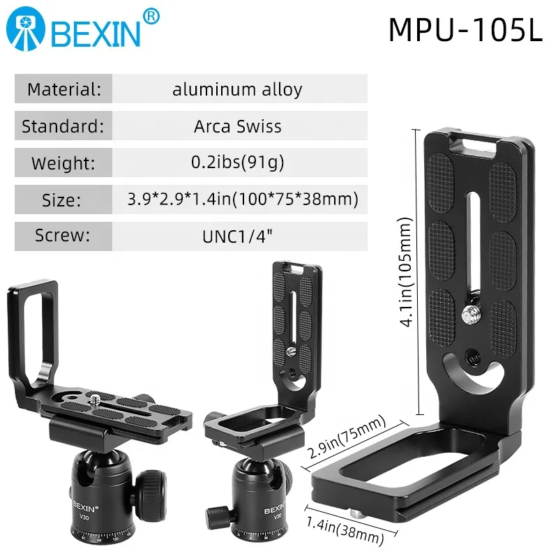 CAMOLO Support Pliable En L Arca Swiss Pour Appareil Photo Reflex - Plaque Dégagement Rapide Vertical Horizontal Canon Nikon Sony