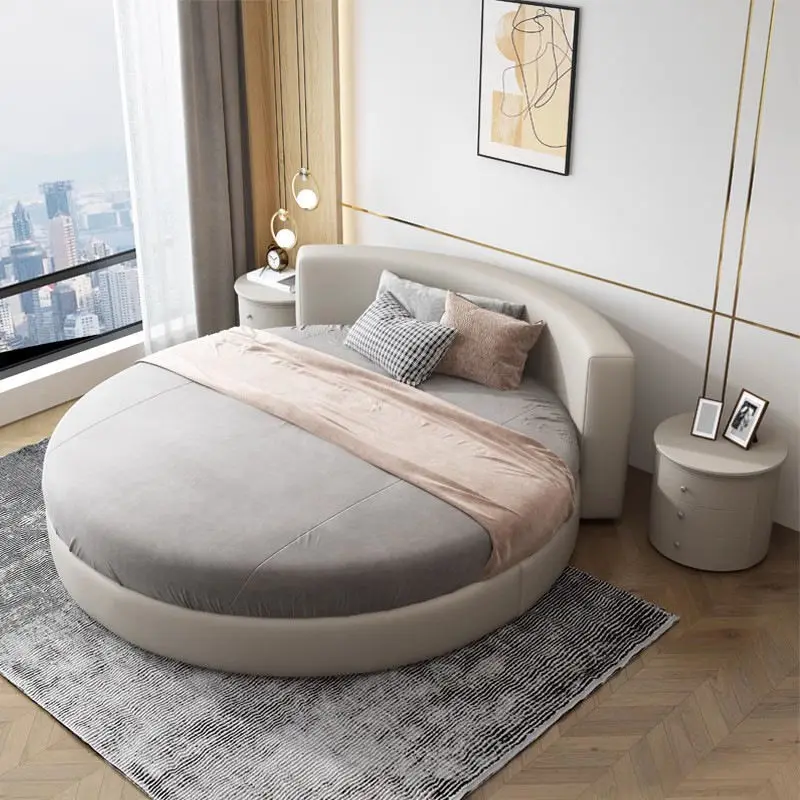 Simple Design Round Beds King and Queen Size Fabric Double Modern Luxury Round Bed Adults for Home Hotel Bedroom Furniture