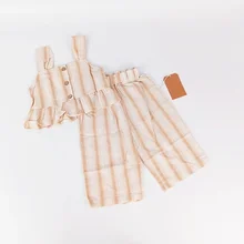 Summer kids clothing sets stripes ruffled singlet and wide pant girls child set top + bottom 2pcs kids fashion clothing