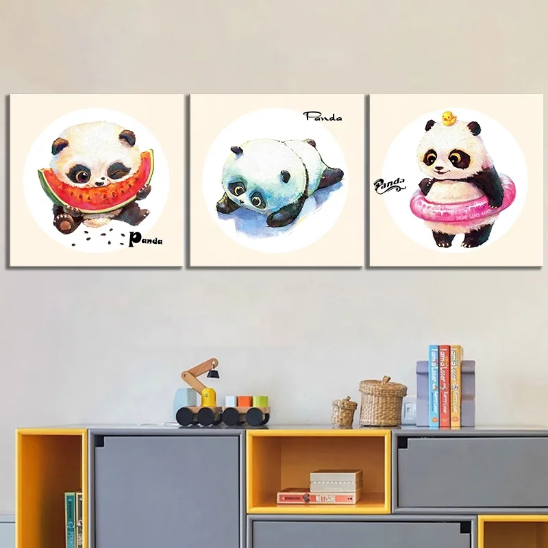 Bignut Wall Art 100% Hand Painted Pop Chinese Lovely Panda Black Modern Picture Funny Animal Artwork Cute Home Canvas 20x28in