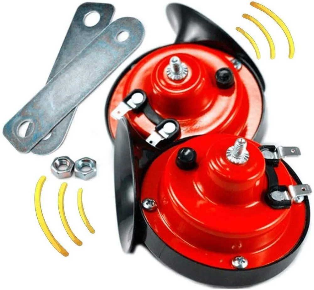 Klaxon De Voiture à Air 150dB TKSE - Son De Taureau, Rouge, 12V, Pour Camion, Moto, Bateau