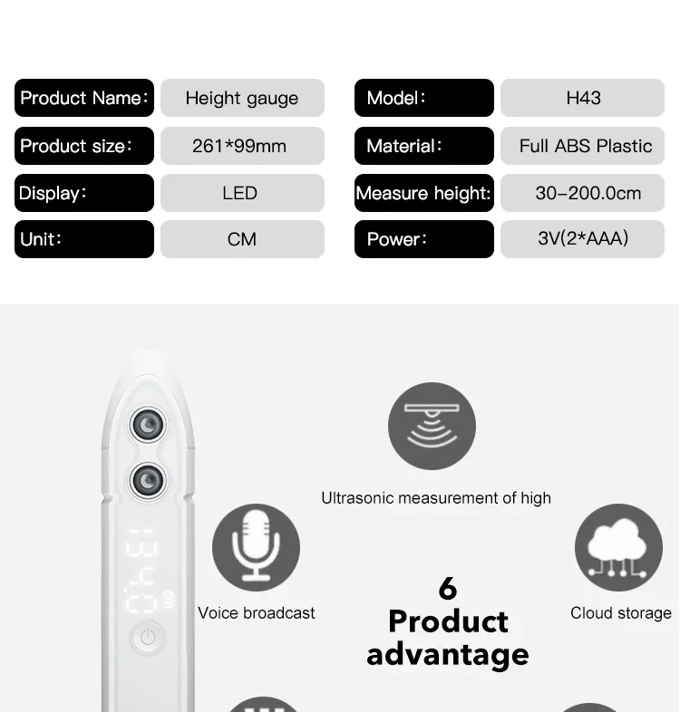 Factory OEM Home use wireless smart height meter for adults and baby measuring body ultrasonic height measuring instrument