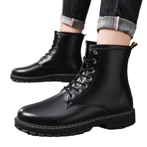 Factory Price Wholesale Men's Classic PU Boots Black Lace-up Design for Leisure in Winter Autumn Summer