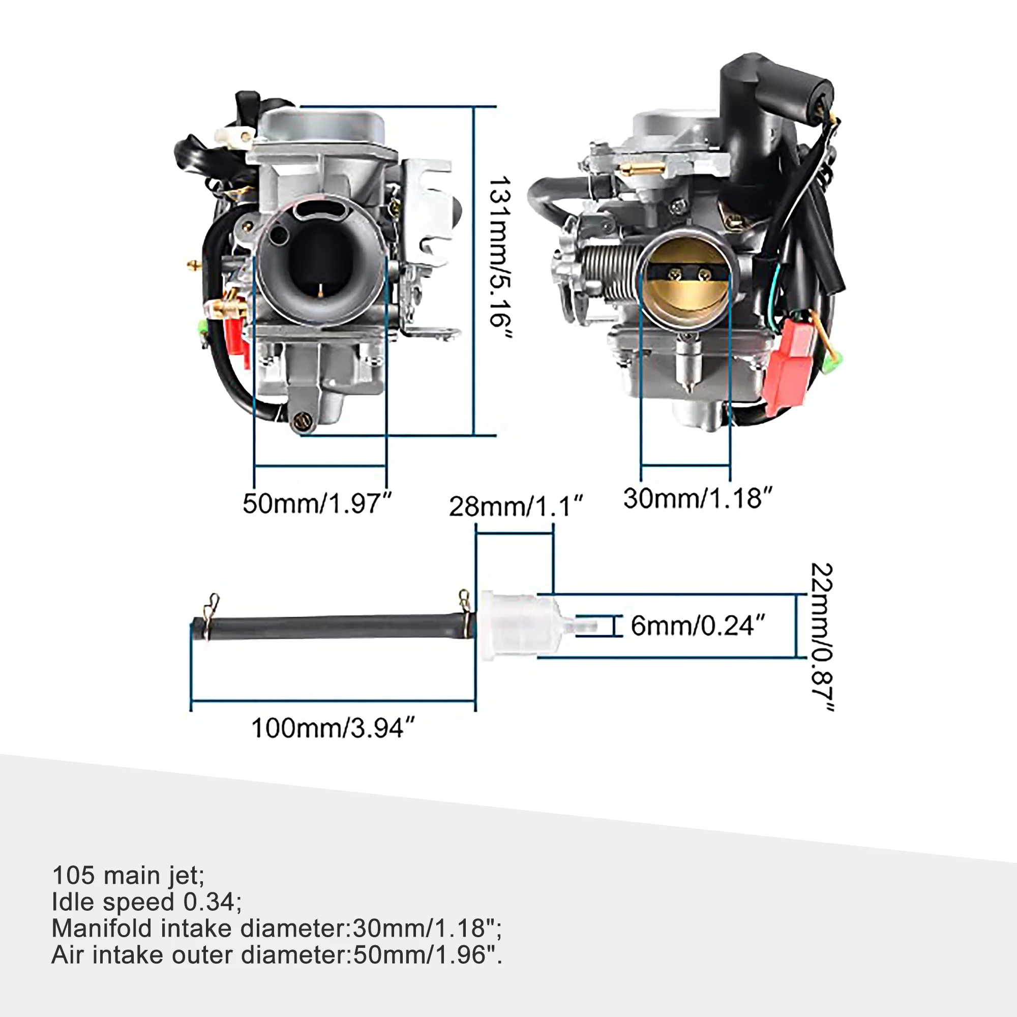 GOOFIT Carburetor Replacement for Helix CN250 Elite CH125 CH150 Hammerhead Jonyer Carter Brother Baja Roketa 250ccTouring Scoote