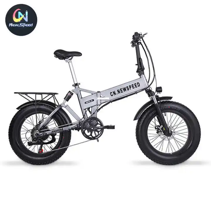 Bicicleta eléctrica plegable con neumático ancho, aleación de aluminio, 48V, 500W/750W, batería de litio oculta en el marco, 20 pulgadas