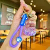 Cuerda de garra gato de la suerte con cuentas de burbujas luminosas moradas