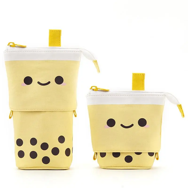 Hot Sale School Creative Drop-down Stackable Round Canvas Telescopic Pencil Bag
