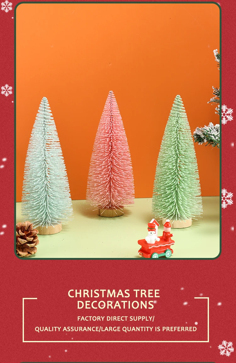 New Design Rose Pink Glitter Mini Christmas Tree With Wood Stand