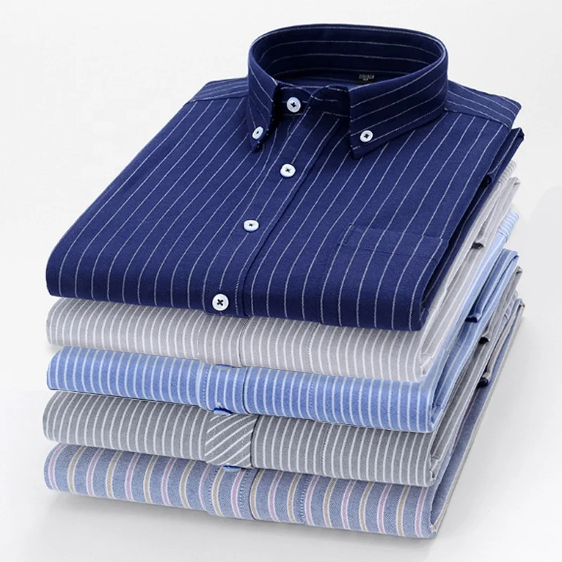 Sevendosong Men's Oxford Textile Shirt Full Cotton Anti Wrinkle Long ...