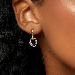 Ilona Two Tone Fashion Women's Gold Plated Copper Earrings Trendy Irregular Geometric Hoop Earrings Accessories for Anniversary