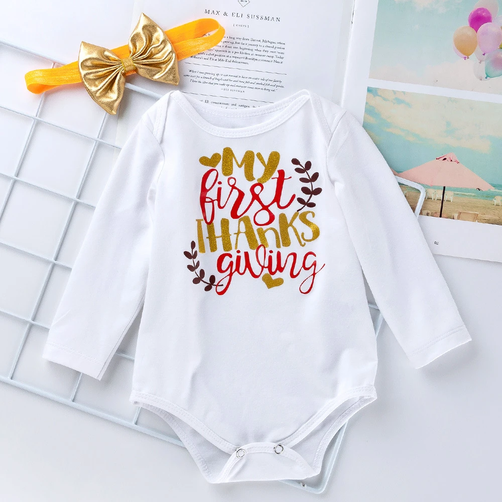 Newborn Baby Girl Thanksgiving Day Romper Set 3pcs Clothes