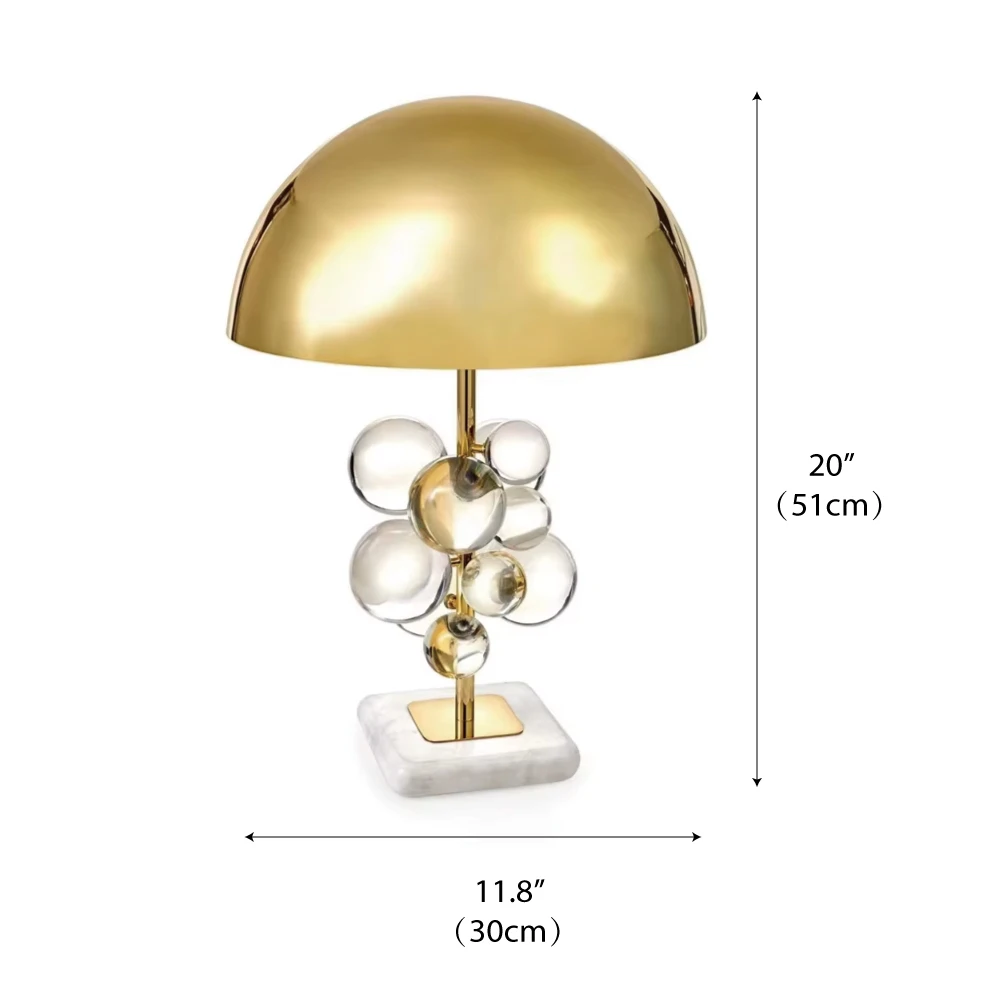 The Globo Table Lamp Consists of a Series of Glass Balls Floating on a Slender Metal Pole with a Metal Dome on Top to Make the