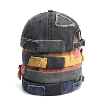 Rolled Cuff Men Melon Brimless Docker Cap Adjustable Sailor Skull Cap Hat