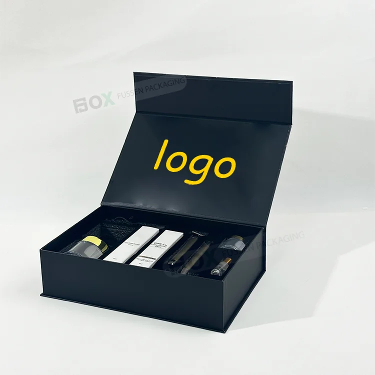 Romantic Box Packaging Various Specifications Long Foam Insert Cosmetic Customised Luxury Black Gold Magnetic Lid Gift Box