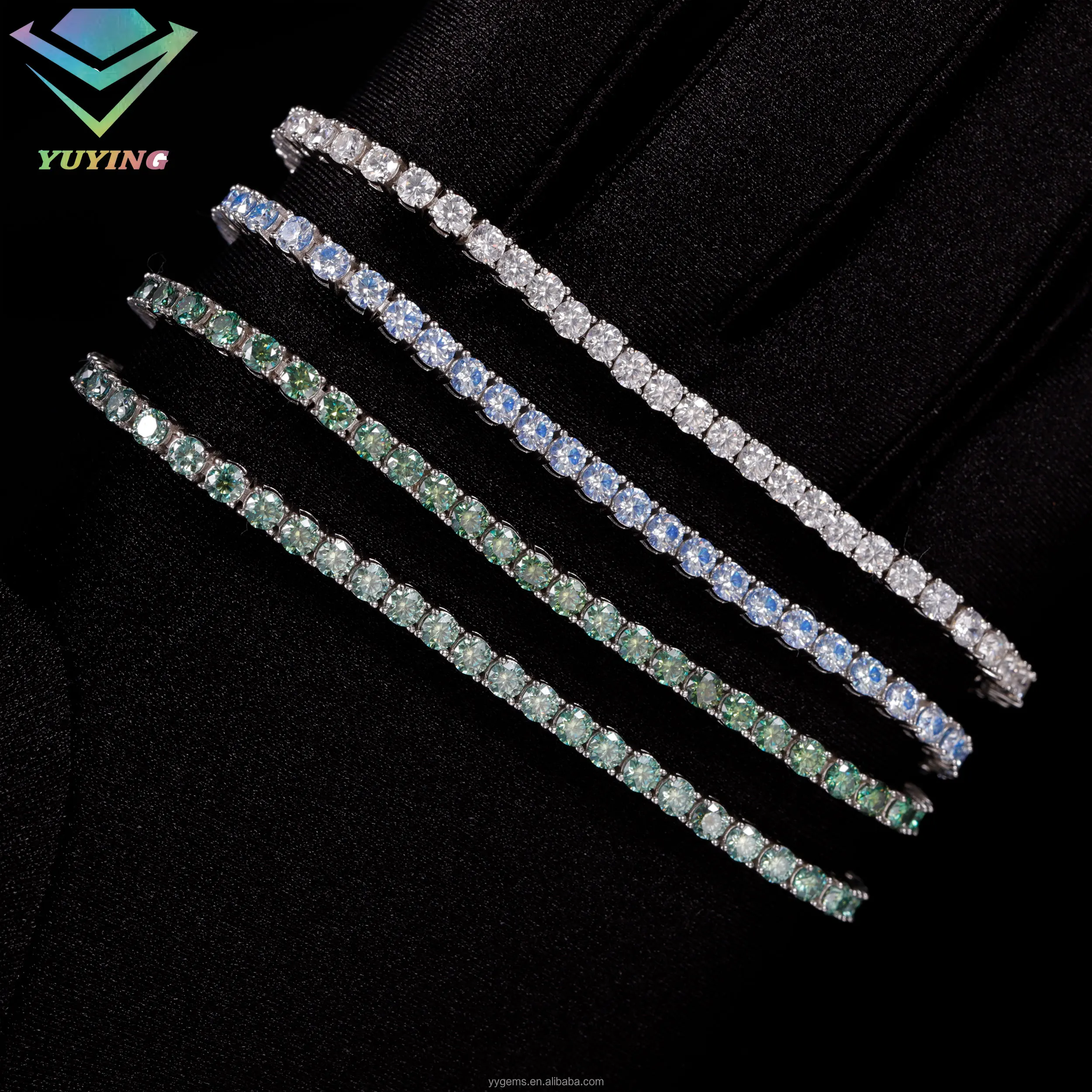 Wholesale 925 Silver VVS Blue/green Color Diamond Tennis Chain