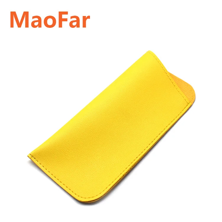 Maofar Factory Custom Logo Yellow Soft PU Leather Sunglasses Pouch Simple Glasses Pouch Case