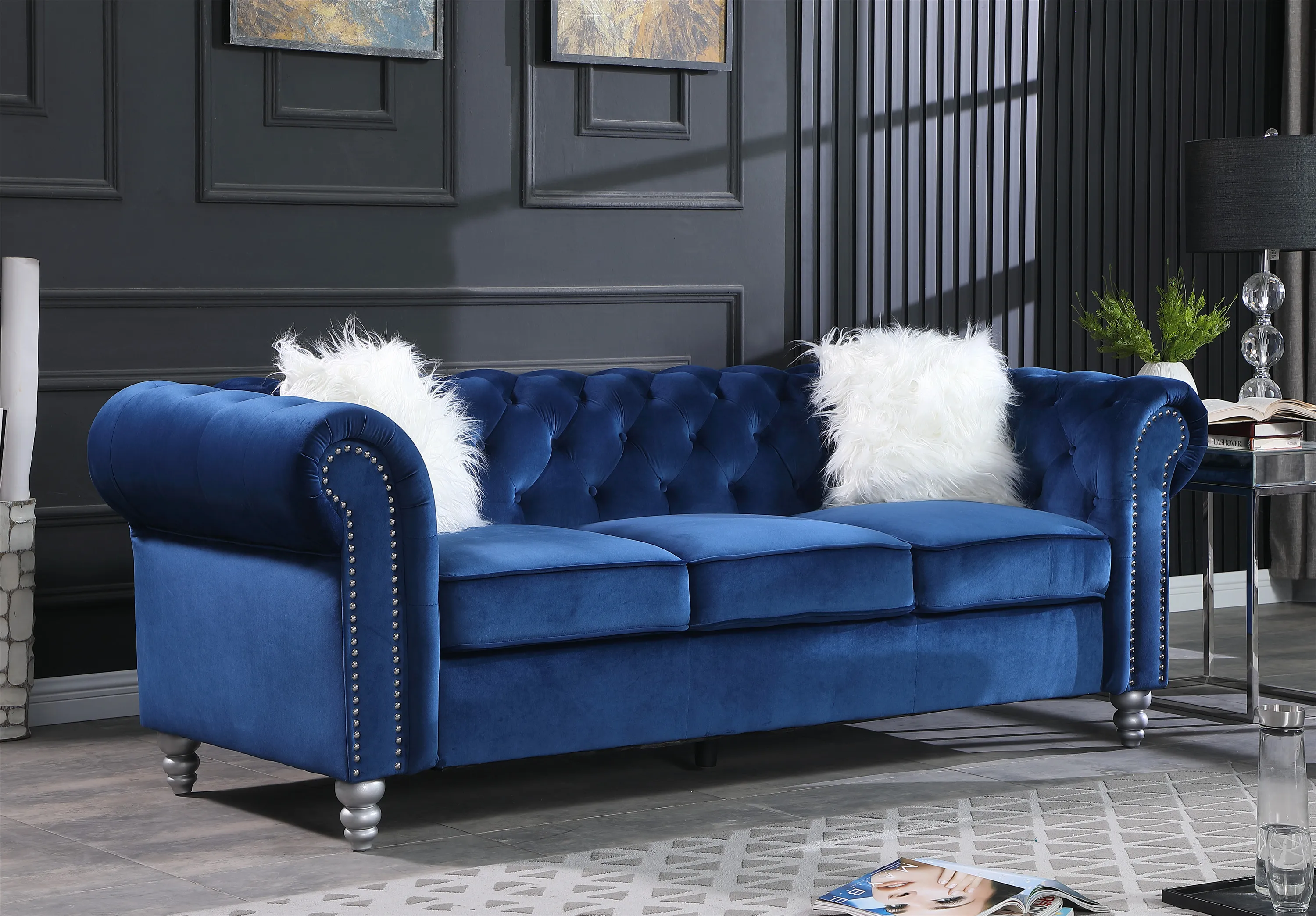客厅沙发酒店经典豪华chesterfield天鹅绒沙发装饰面料
