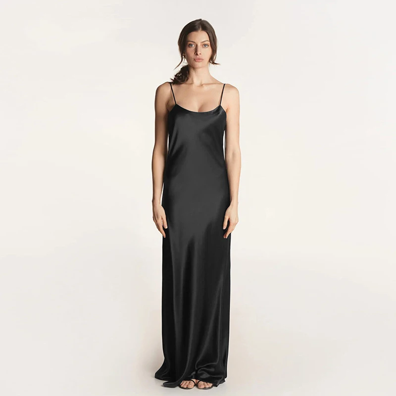 New Arrival 2024 Spring Luxury Women Silk Maxi Dress 100% Mulberry Silk Dresses