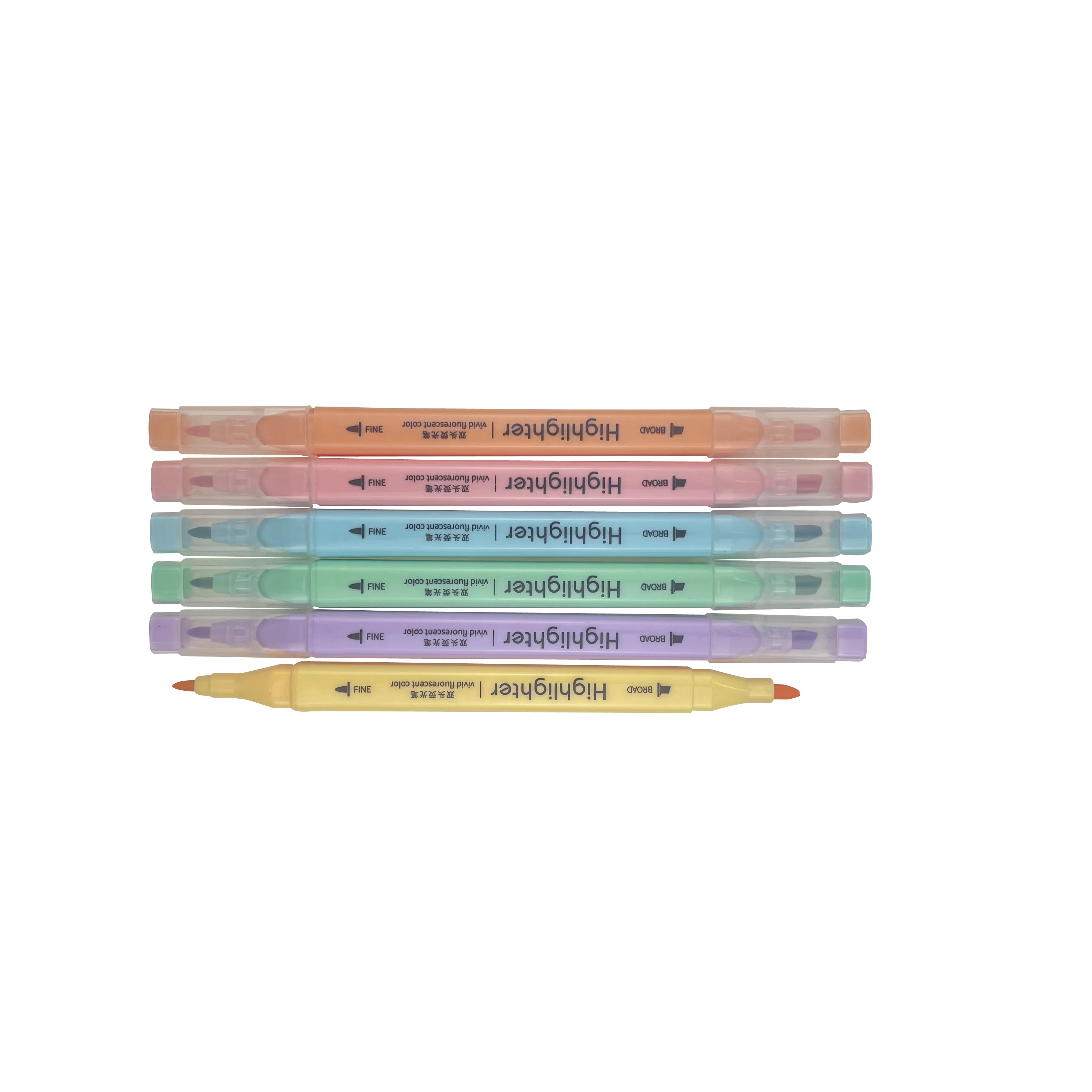 6 Color Quick Dry Dual Tip Pastel Highlighter Pen Set Custom Flexible Tip and Soft Touch Fluorescent Ink Marker