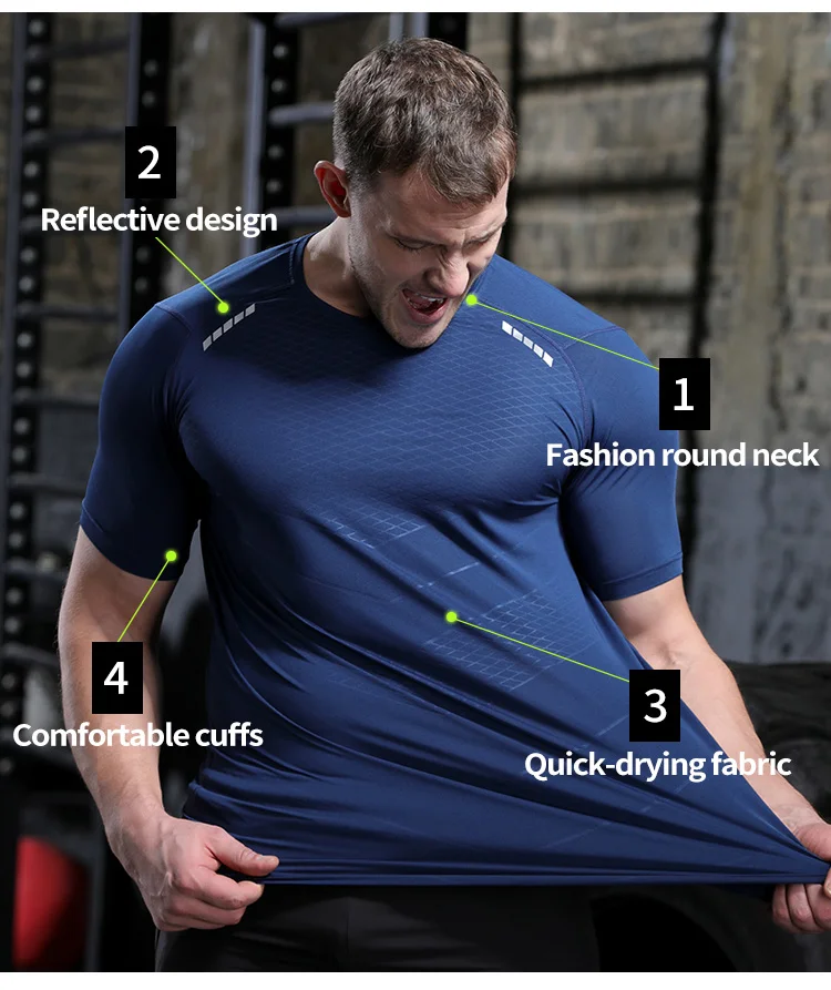 Men's Shirts Slim Fit Athletic Fitness Tshirt Gym Wear Dry Fit Exercise ...