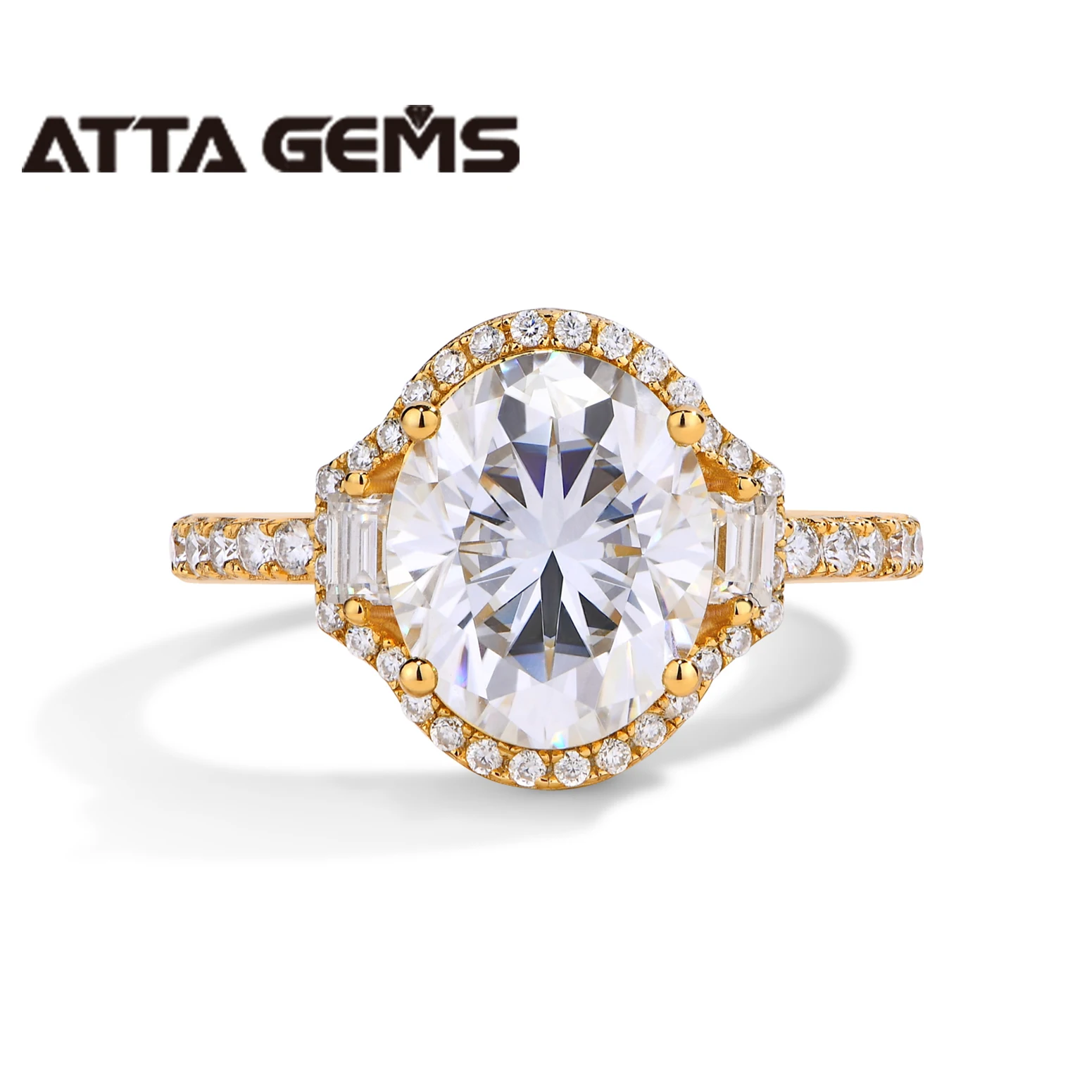 ATTA 5CT Oval Cut Moissanite Solitaire Ring for Women D Color Diamond Ring  S925 Sliver 10K 14K 18K Gold Wedding Ring