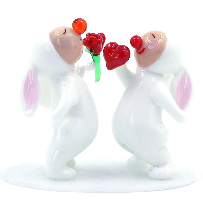 Valentine's Day Gift Wholesale 2024 Cute Glass Rabbit Ornament With Red Heart