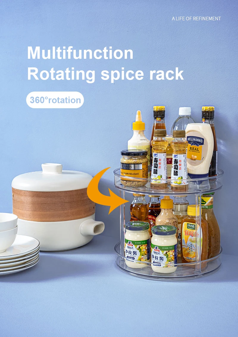 360 Revolving Multifunctional Spice Rack Organizer 3-Tier Rotating Herb Rack for Kitchen Storage
