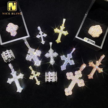 Nice Bling Byzantine Cross Pendant Collection Baguette Moissanite Pendant  Hip Hop Jewelry Rock 925  religious jewelry Gift