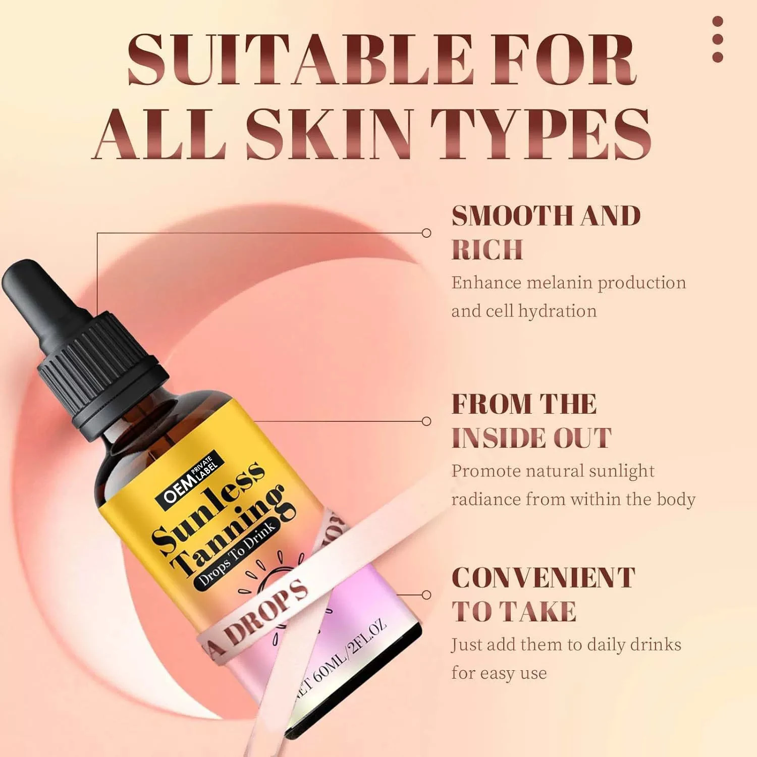 OEM Private Label Moisturizing Bronzing Tanner Tanning Drops Sunless Oral Tanning Drops Drink