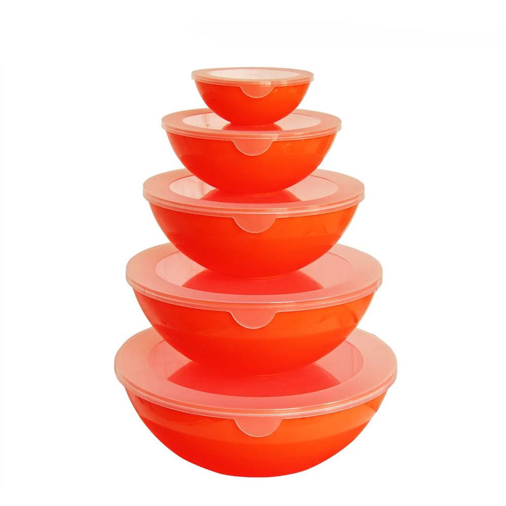 10pcs Take Away Small and Large Plastic Stackable Thailand  Food Salad Bowl with Lid for Salad Serving and Mixing Set