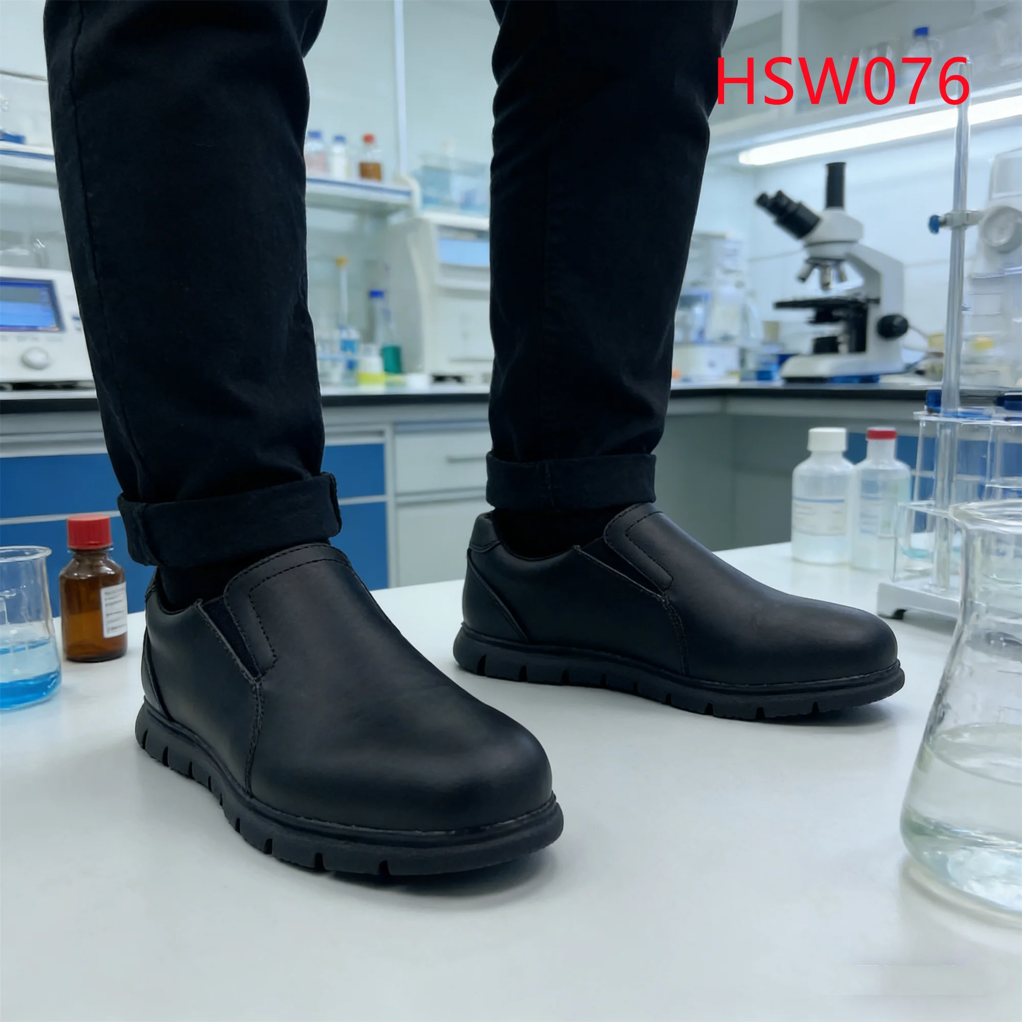 HY,sterile Workshop Chemical-resistant ESD Black/white Safety Footwear Healthcare Natural Cow Leather Men Work Clogs HSW076