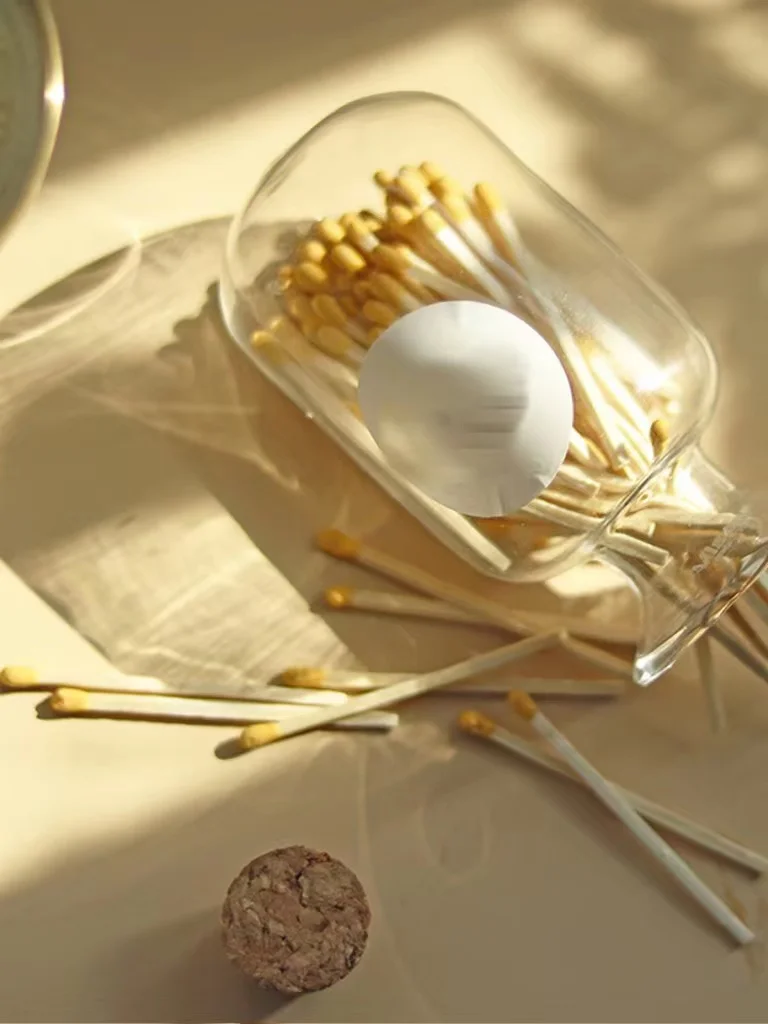 Matches In Glass Jar Wooden Bottle Cup Colorful Match Tip With