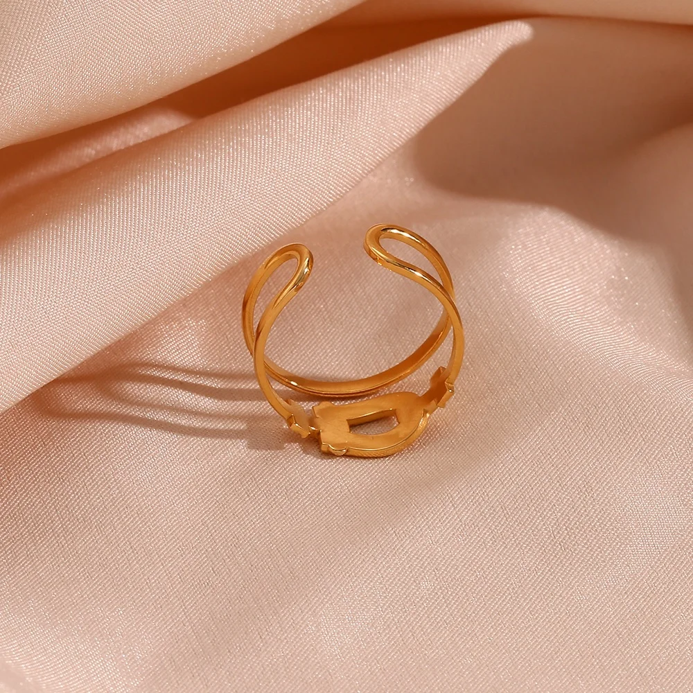 Romantic French Style Adjustable Ring Set 18k Gold Plated Stainless