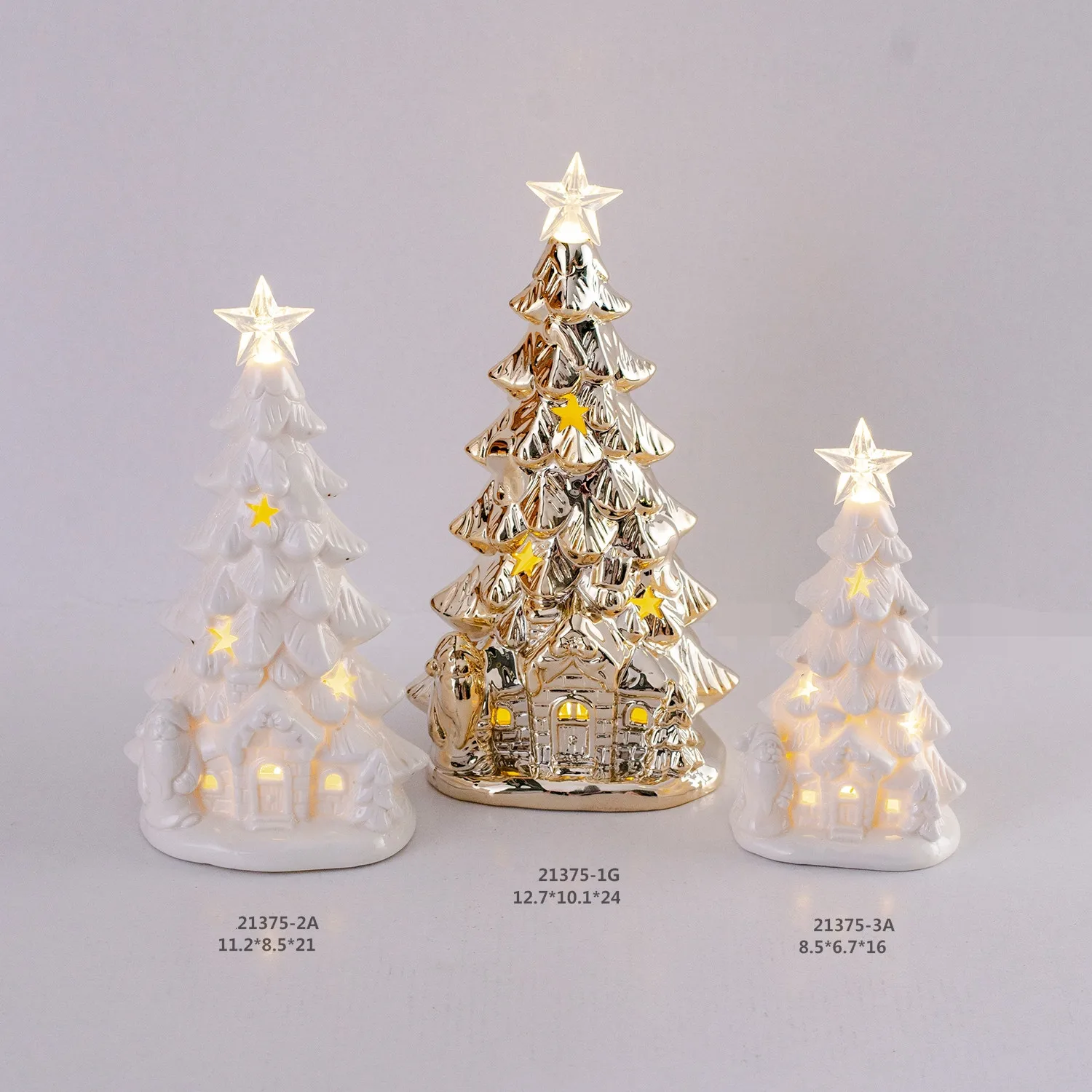 Ceramic Christmas Tabletop Ornament Tree Design with LED Light