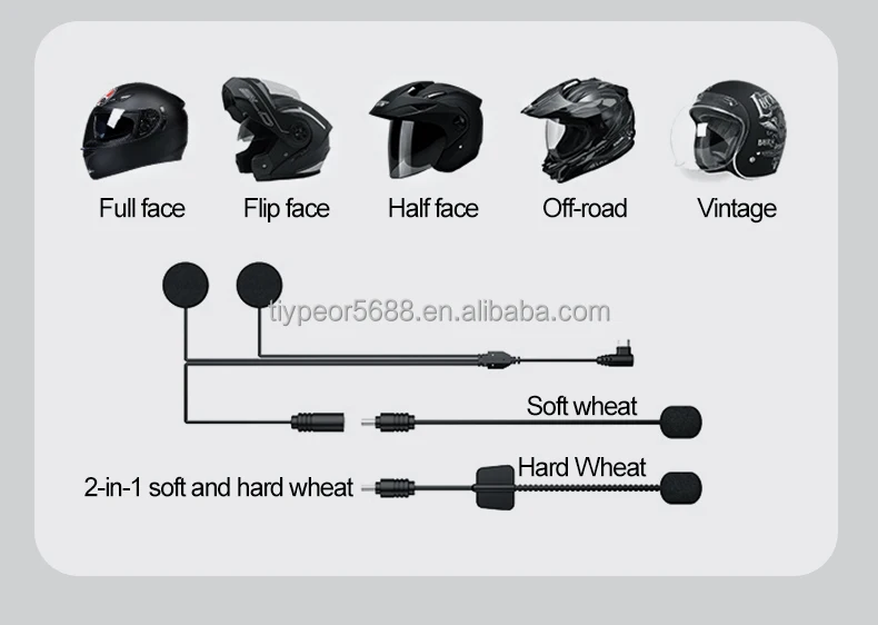 product tiypeor wireless earbuds waterproof noise cancelling handsfree rider motor headset led motorcycle intercom helmet headphone-9