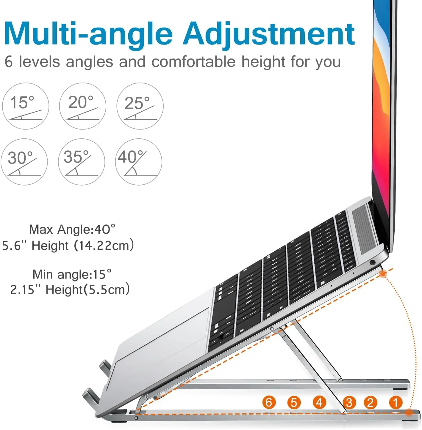 28 Inch Computer Stand Portable Foldable Aluminum Laptop Stand,Ergonomic 6 Levels Angles ...