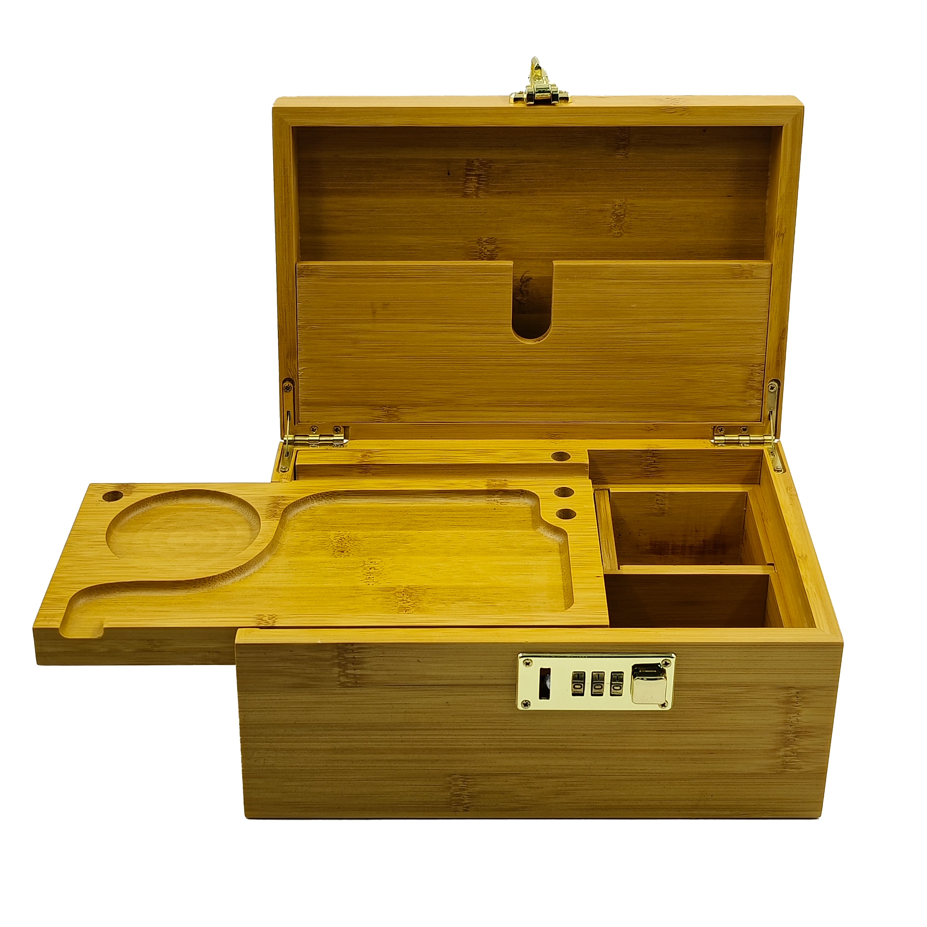 Wood Herb Stash Box With Rolling Tray Storage Container To Store