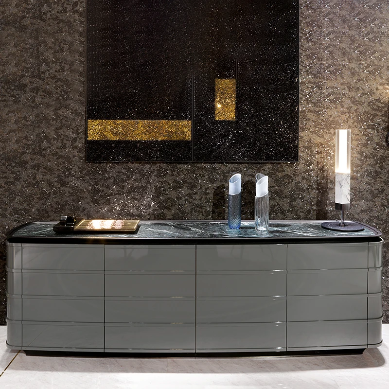 Modern Minimalist High-End Designer Storage Cabinet TV Stand for Villa Living Room With Marble Entrance Postmodern Sideboard
