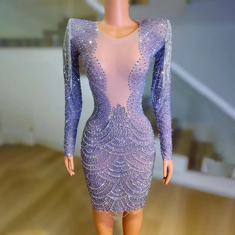 NOCANCE New Products 2023 Light Purple Shoulder Padded Diamond Birthday Dress Ladies Dinner Dresses for Evening Party NOCANCE New Products 2023 Light Purple Shoulder Padded Diamond Birthday Dress Ladies Dinner Dresses for Evening Party