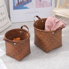Rattan woven storage basket for bedroom hand-woven hand-held dirty clothes laundry basket