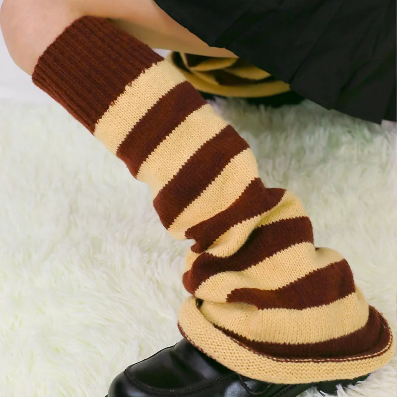 2023 Cool Flared Boot Socks Black Stripe Y2K Aesthetics Millennium Style Knitted Gaiters Woman Knee Leg Warmers