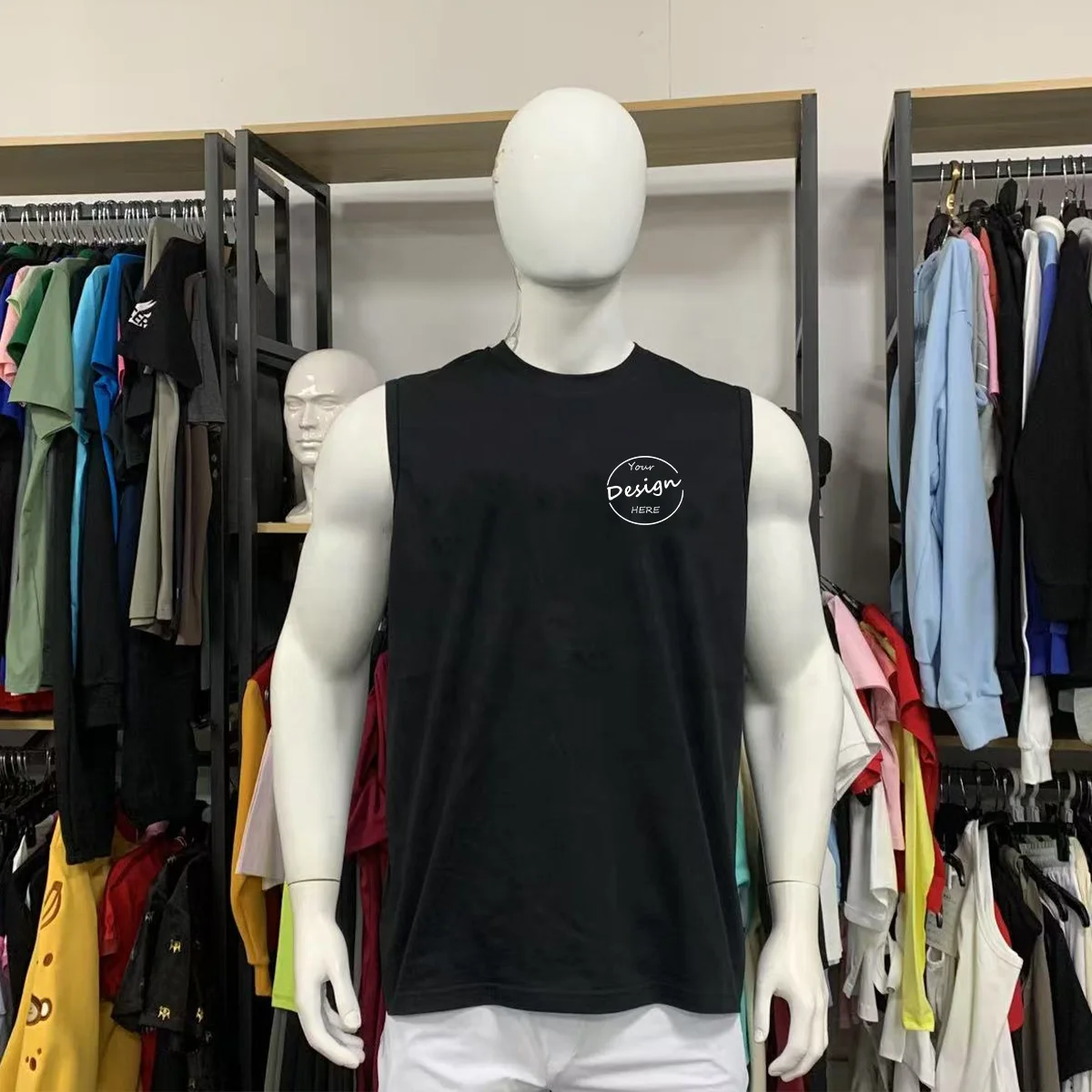 JL816C Sportswear Manufacturer Blank Gym Fitness Bodybuilding Stringer Men Print Muscle Drop Armhole Workout Tank Top