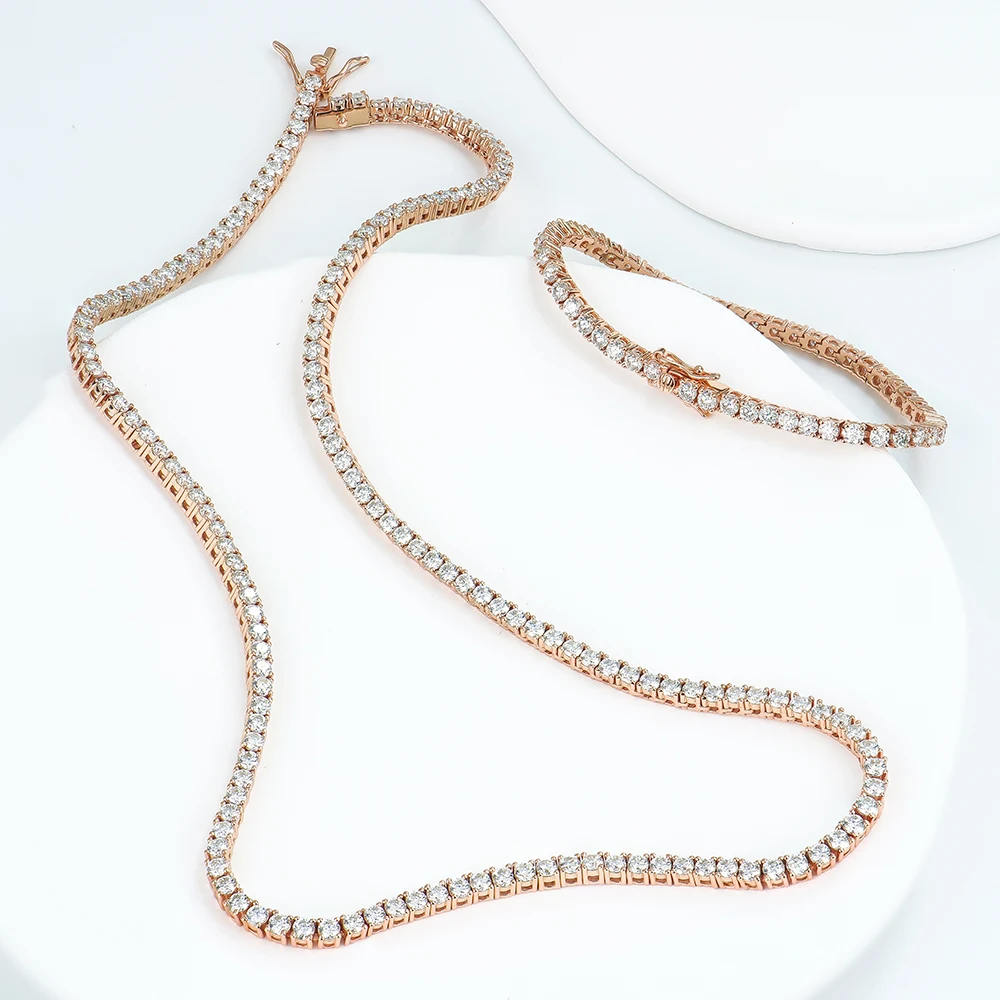 Wholesale Men Women Fine Jewelry 925 Sterling Silver Vvs Diamond Mossanite Moissanite 18k Rose Gold Plated Tennis Chain Necklace